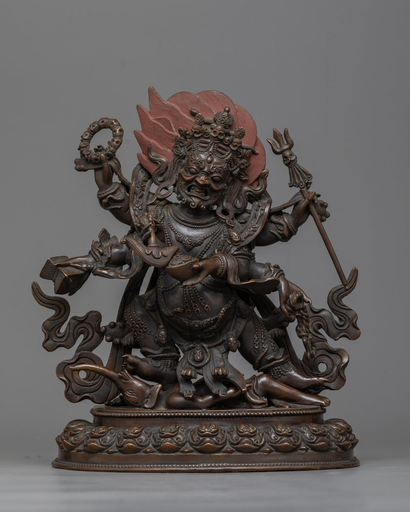 Six-Armed Mahakala Chocolate Oxidized Statue | Protector Deity of Tibetan Buddhism