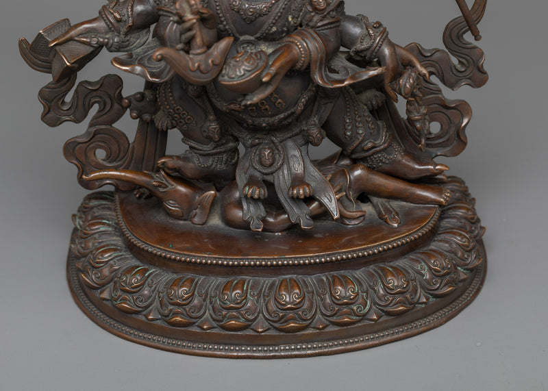 Six-Armed Mahakala Chocolate Oxidized Statue | Protector Deity of Tibetan Buddhism