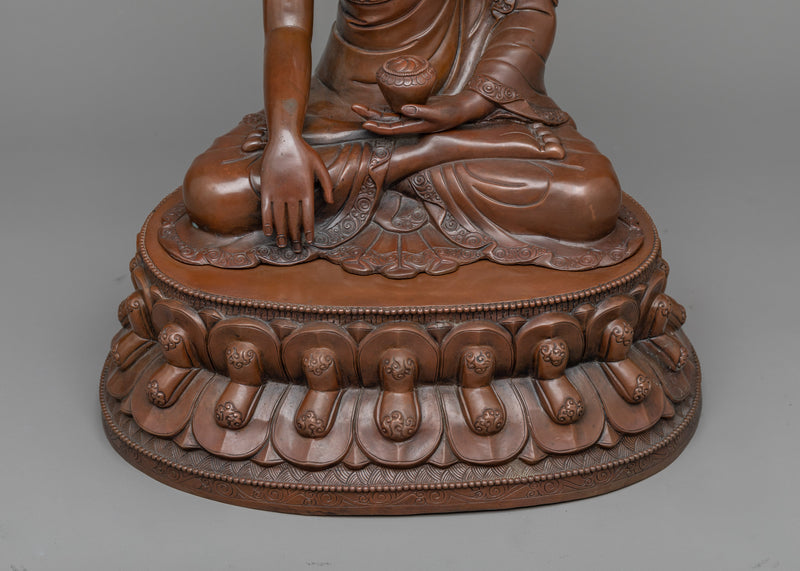 Happy Shakyamuni Buddha Statue | Serene Oxidized Copper Figure