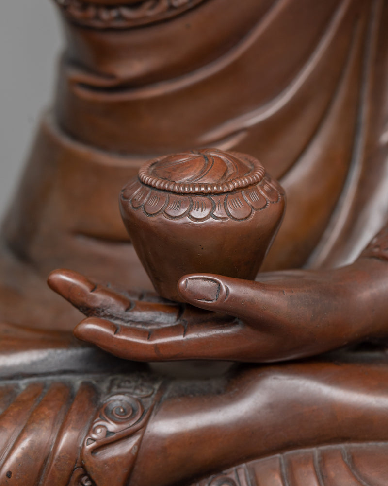 Happy Shakyamuni Buddha Statue | Serene Oxidized Copper Figure