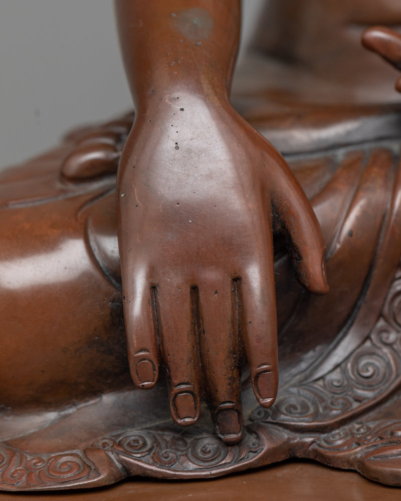 Happy Shakyamuni Buddha Statue | Serene Oxidized Copper Figure