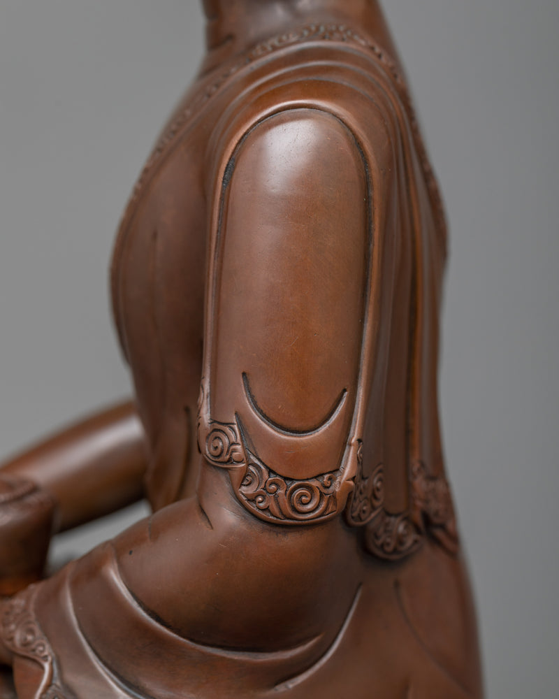 Happy Shakyamuni Buddha Statue | Serene Oxidized Copper Figure