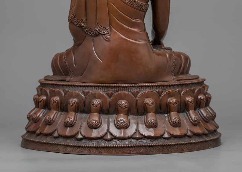 Happy Shakyamuni Buddha Statue | Serene Oxidized Copper Figure