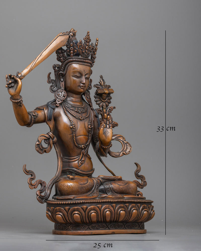 Noble Manjushri Buddhism Statue | A Reverence in Oxidized Copper Craftsmanship