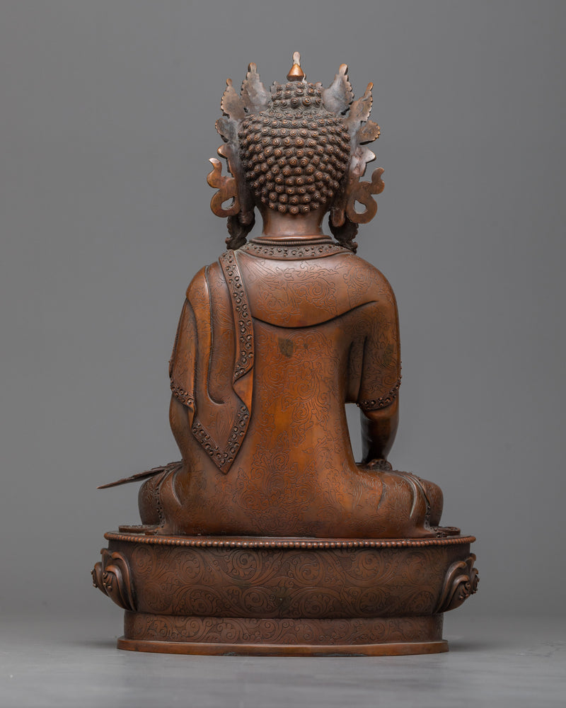 Crown Jewels Shakyamuni Buddha Statue | A Timeless Elegance in Oxidized Copper