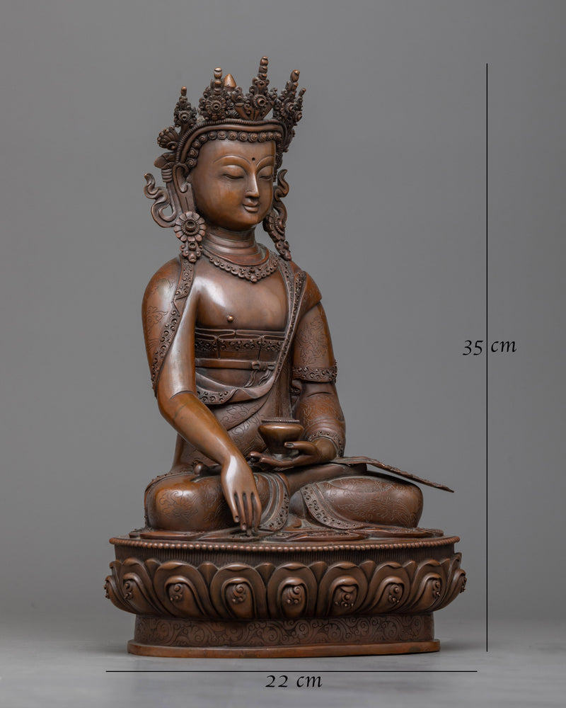 Crown Jewels Shakyamuni Buddha Statue | A Timeless Elegance in Oxidized Copper