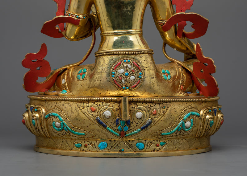 Exquisite Green Tara Premium Idol with Gemstones | A Symbol of Active Compassion