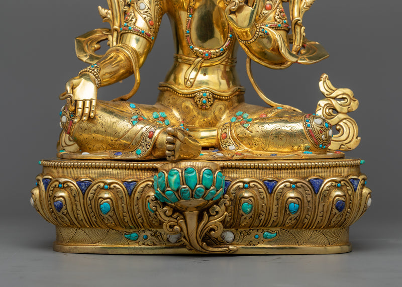 Exquisite Green Tara Premium Idol with Gemstones | A Symbol of Active Compassion