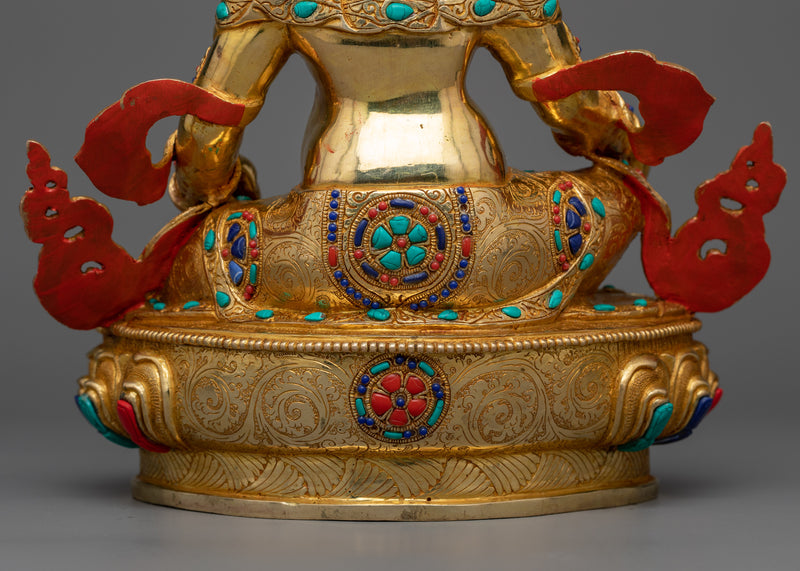 Beautiful Dzambhala Gold Gilded Statue | Prosperity's Divine Guardian