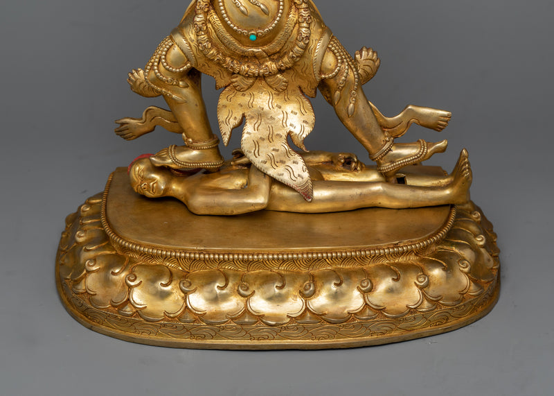 Divine Protectors of Dharma: Ekajati, Rahula, and Dorje Legpa Statue Set | Exquisitely Gold Gilded