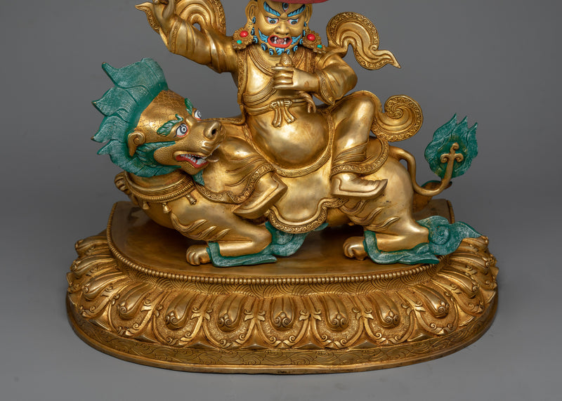 Magnificent Mahakala Dorje Legpa Gold Gilded Statue | Guardian of the Sacred