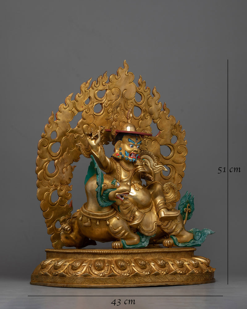 Divine Protectors of Dharma: Ekajati, Rahula, and Dorje Legpa Statue Set | Exquisitely Gold Gilded