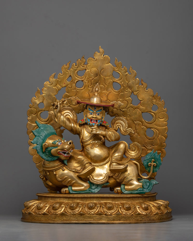 Divine Protectors of Dharma: Ekajati, Rahula, and Dorje Legpa Statue Set | Exquisitely Gold Gilded