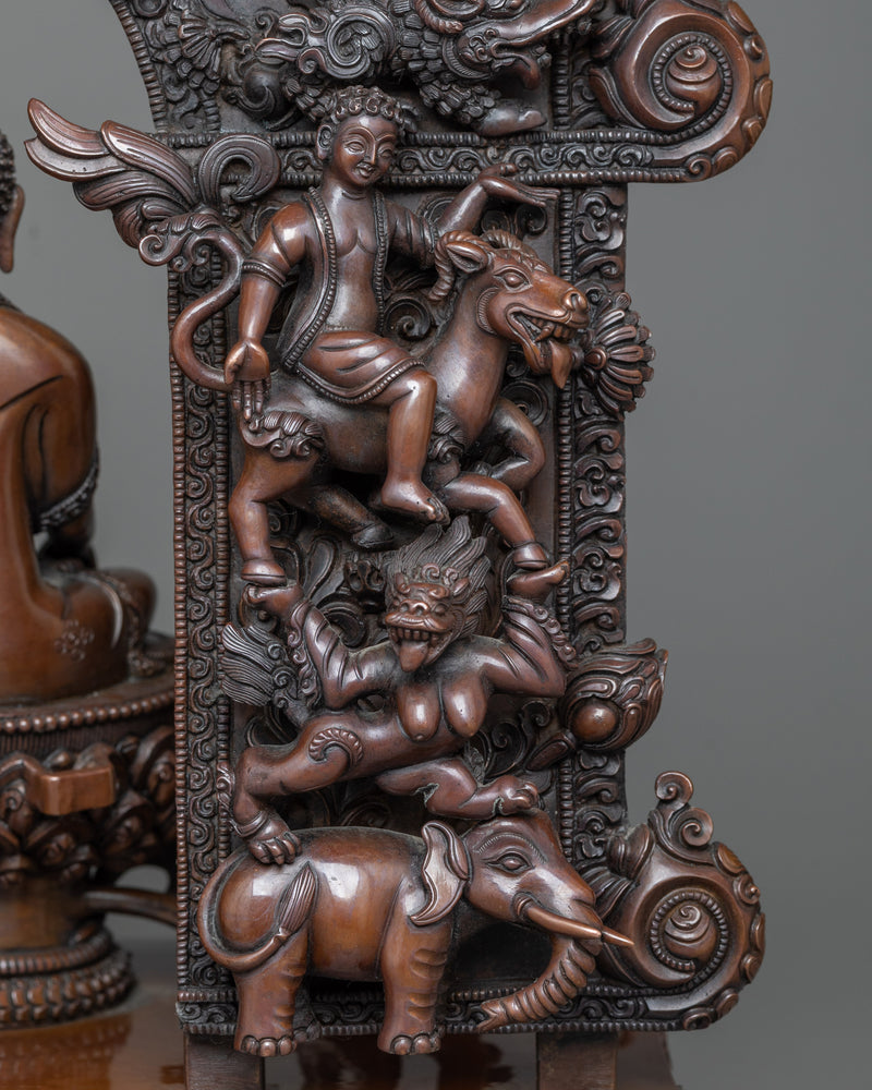 Shakyamuni Buddha with Attendant Disciples | Oxidized Copper Masterwork