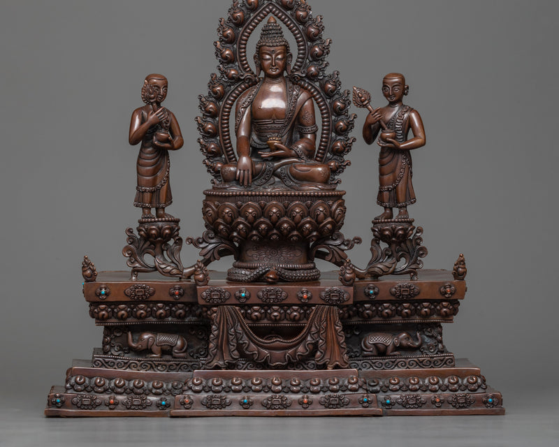 Shakyamuni Buddha with Attendant Disciples | Oxidized Copper Masterwork