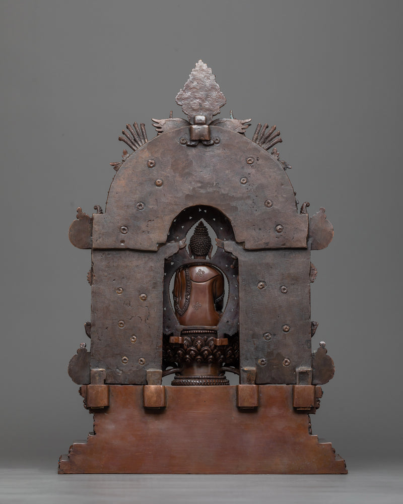 Shakyamuni Buddha with Attendant Disciples | Oxidized Copper Masterwork