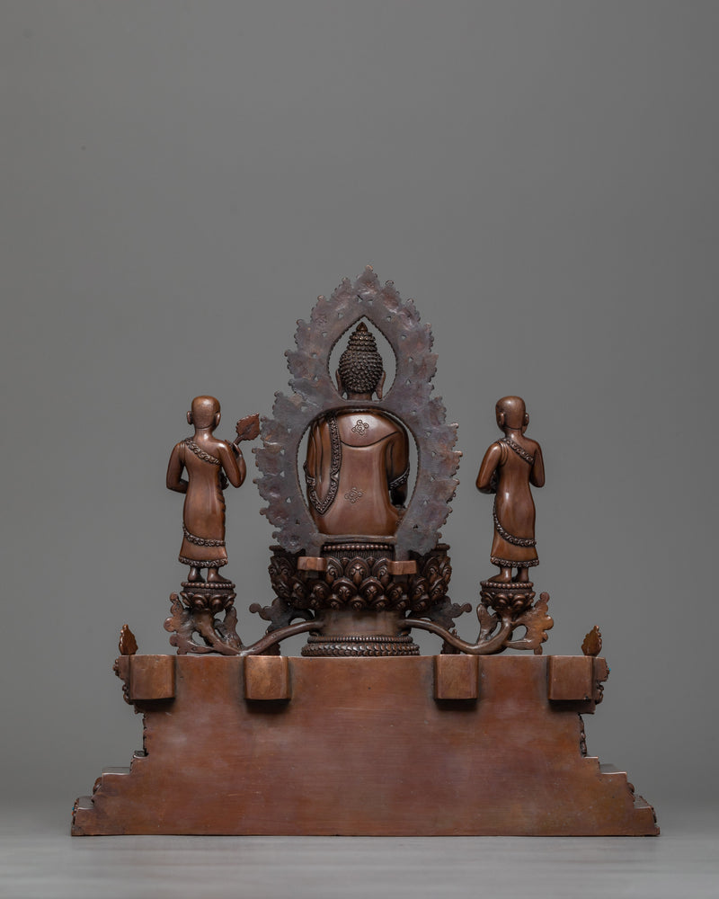 Shakyamuni Buddha with Attendant Disciples | Oxidized Copper Masterwork