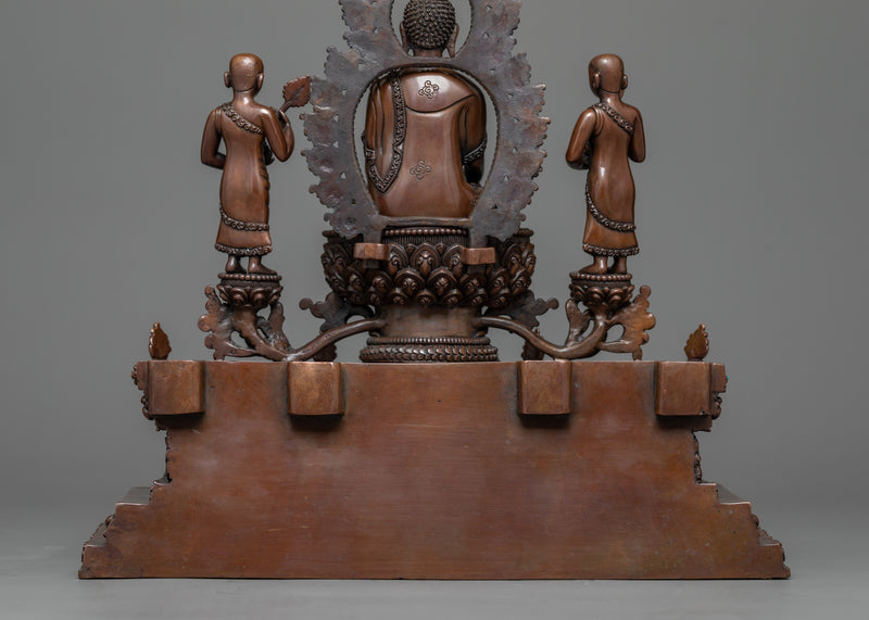 Shakyamuni Buddha with Attendant Disciples | Oxidized Copper Masterwork