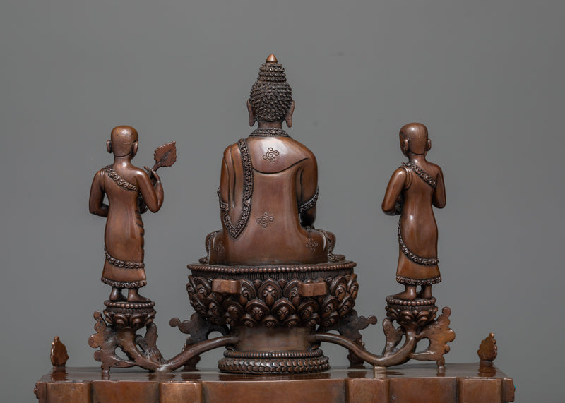 Shakyamuni Buddha with Attendant Disciples | Oxidized Copper Masterwork