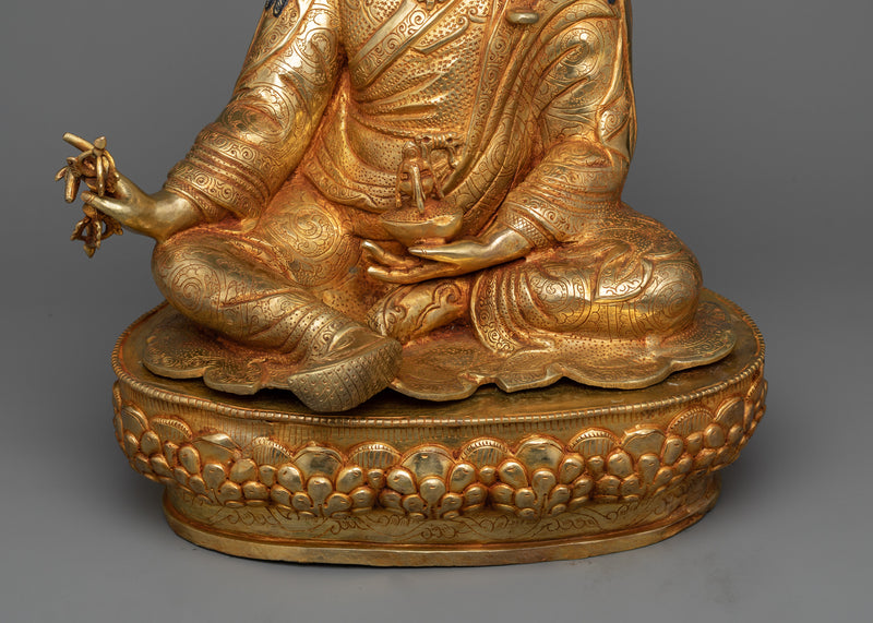 Enlightening Lotus-Born Guru Rinpoche Sculpture | Traditionally Gilded in 24K Gold