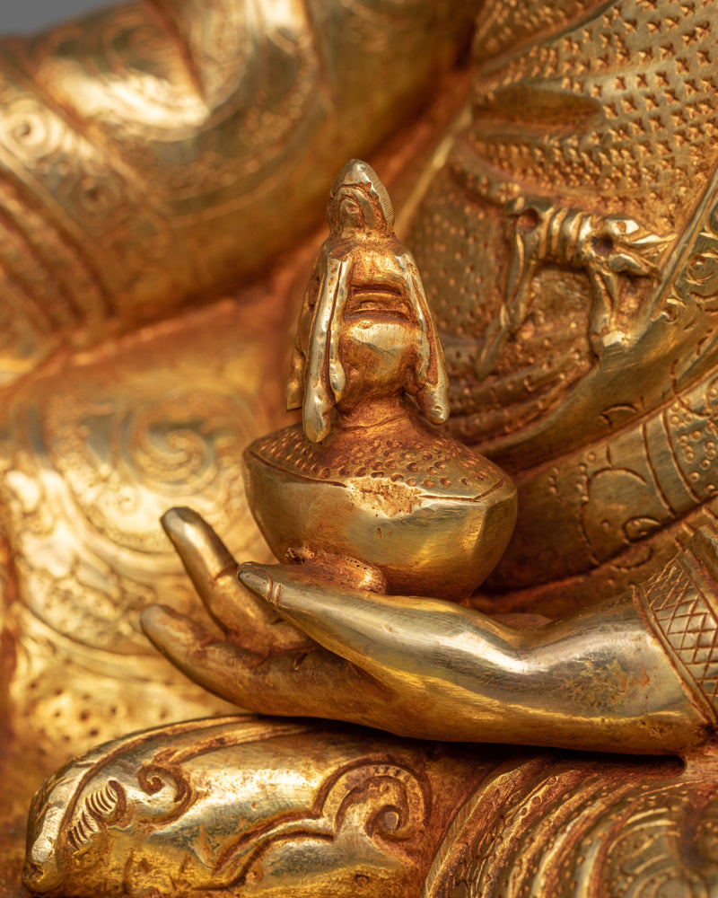 Enlightening Lotus-Born Guru Rinpoche Sculpture | Traditionally Gilded in 24K Gold