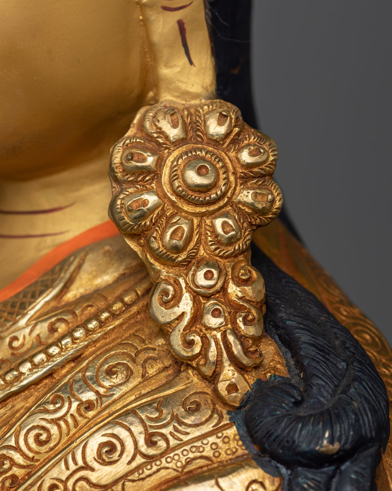 Enlightening Lotus-Born Guru Rinpoche Sculpture | Traditionally Gilded in 24K Gold