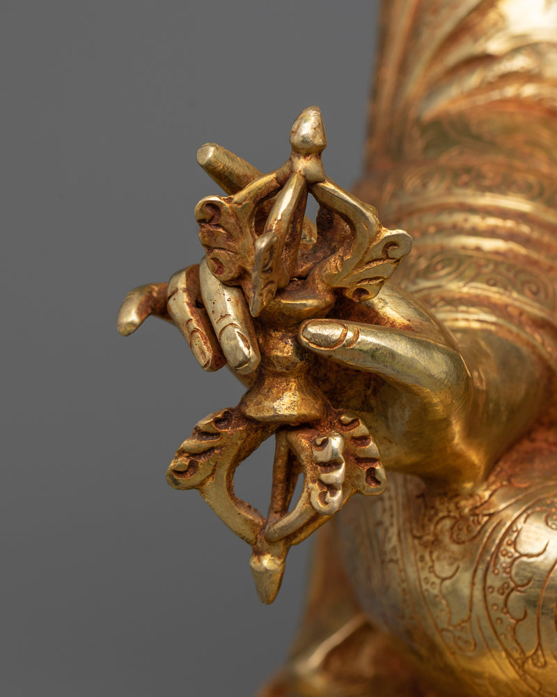 Enlightening Lotus-Born Guru Rinpoche Sculpture | Traditionally Gilded in 24K Gold