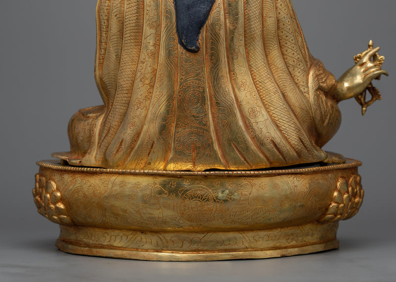 Enlightening Lotus-Born Guru Rinpoche Sculpture | Traditionally Gilded in 24K Gold