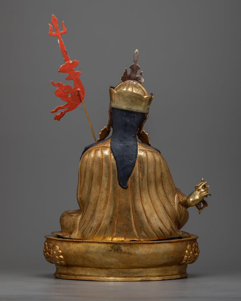 Enlightening Lotus-Born Guru Rinpoche Sculpture | Traditionally Gilded in 24K Gold