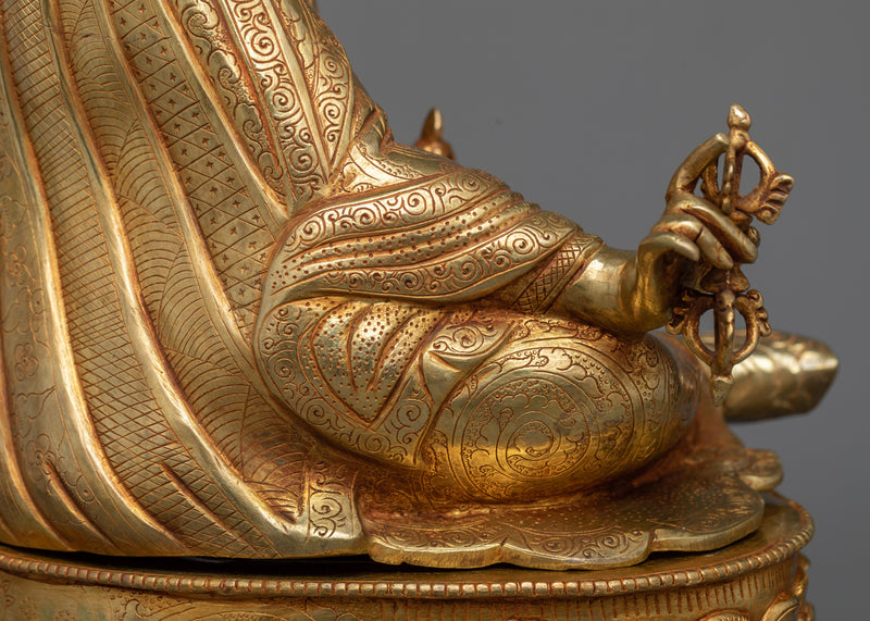 Enlightening Lotus-Born Guru Rinpoche Sculpture | Traditionally Gilded in 24K Gold