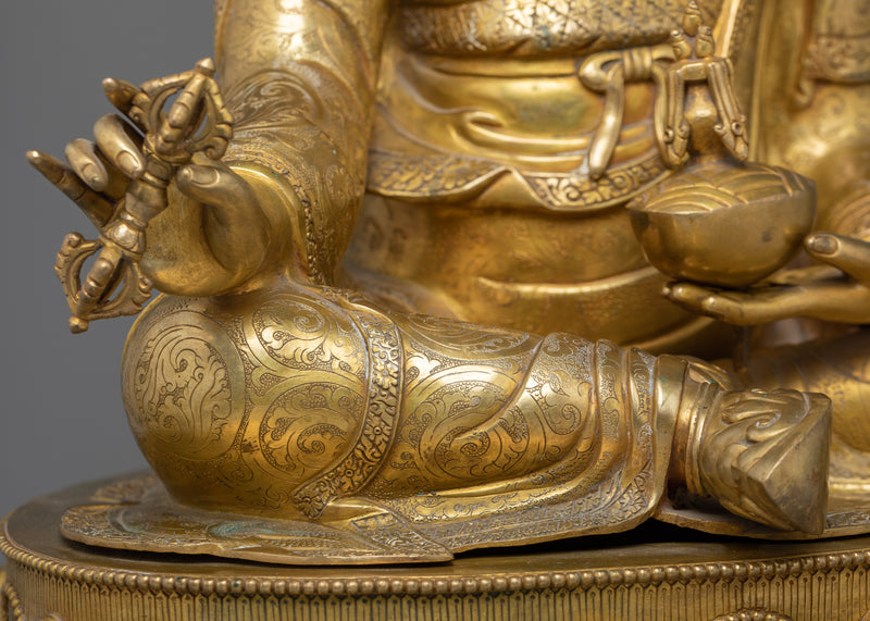 Lotus-Born Buddha Sculpture | 24K Gold Gilded Handcrafted Statue