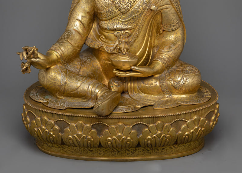 Lotus-Born Buddha Sculpture | 24K Gold Gilded Handcrafted Statue