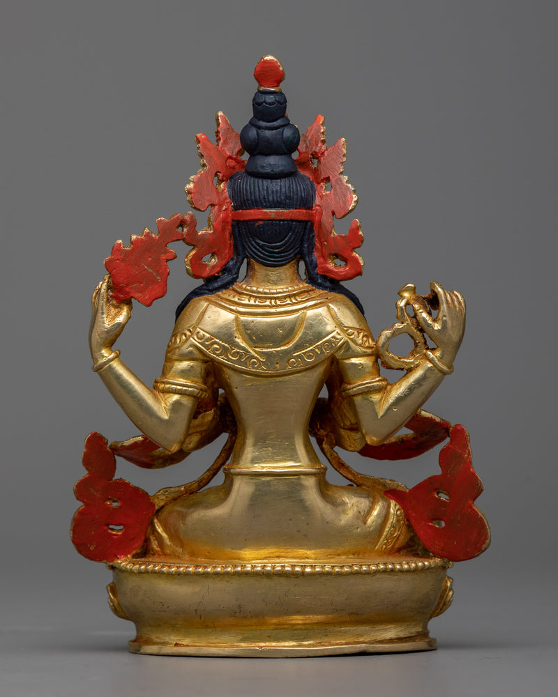 Divine Chenrezi Gilt Statue in 24K Gold | Compassion Embodied