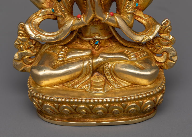 Divine Chenrezi Gilt Statue in 24K Gold | Compassion Embodied