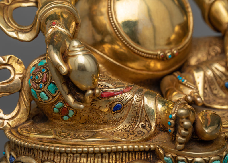 Grand Dzambhala Wealth Deity Statue | 24K Gold Gilded Prosperity Symbol