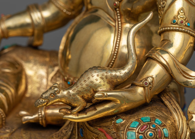 Grand Dzambhala Wealth Deity Statue | 24K Gold Gilded Prosperity Symbol