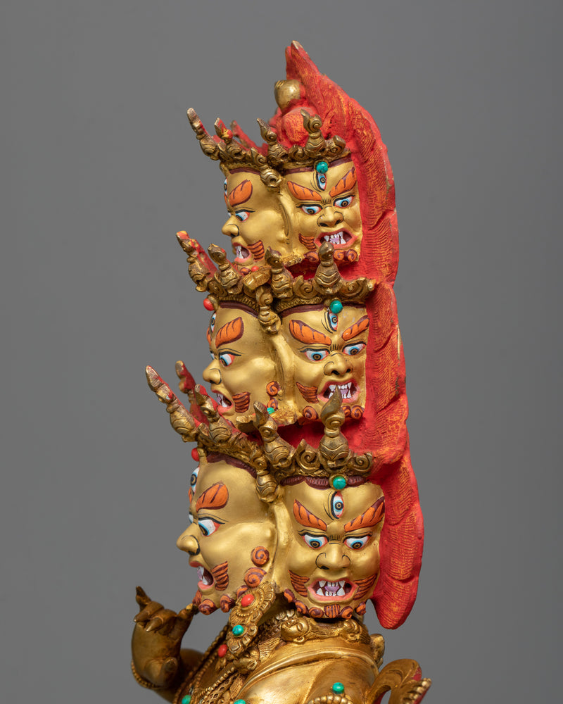 Majestic Rahula Mahakala Gold Gilded Statue | Protector of Dharma