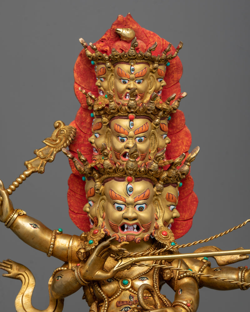 Majestic Rahula Mahakala Gold Gilded Statue | Protector of Dharma