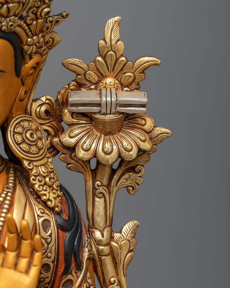 Sacred Manjushri Bodhisattva Statue | 24K Gold Gilded Wisdom Incarnate