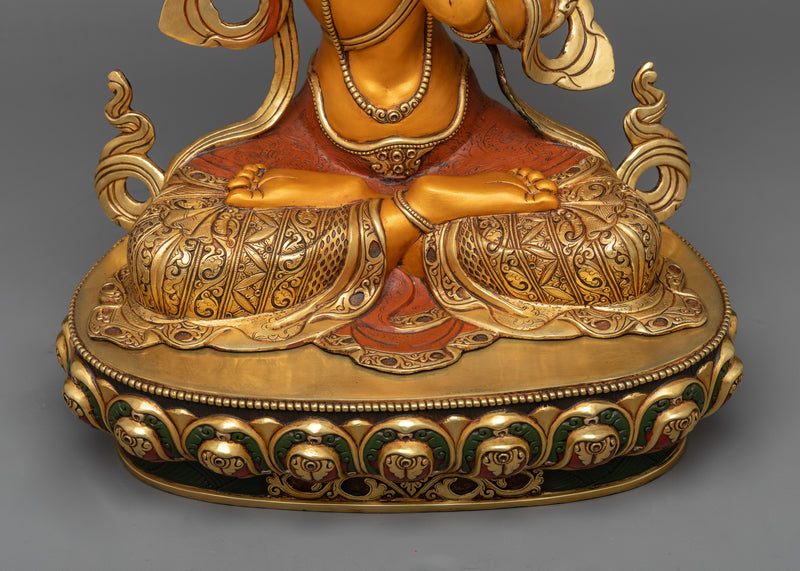 Sacred Manjushri Bodhisattva Statue | 24K Gold Gilded Wisdom Incarnate