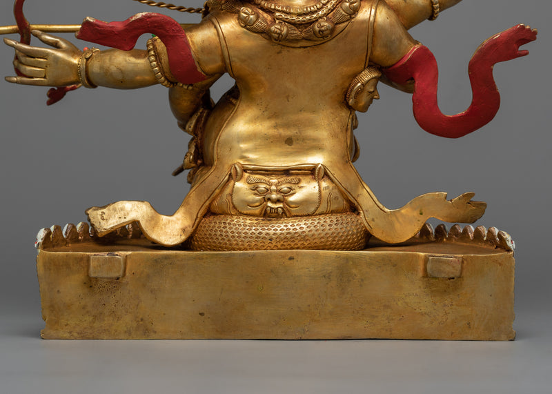 Divine Protectors of Dharma: Ekajati, Rahula, and Dorje Legpa Statue Set | Exquisitely Gold Gilded