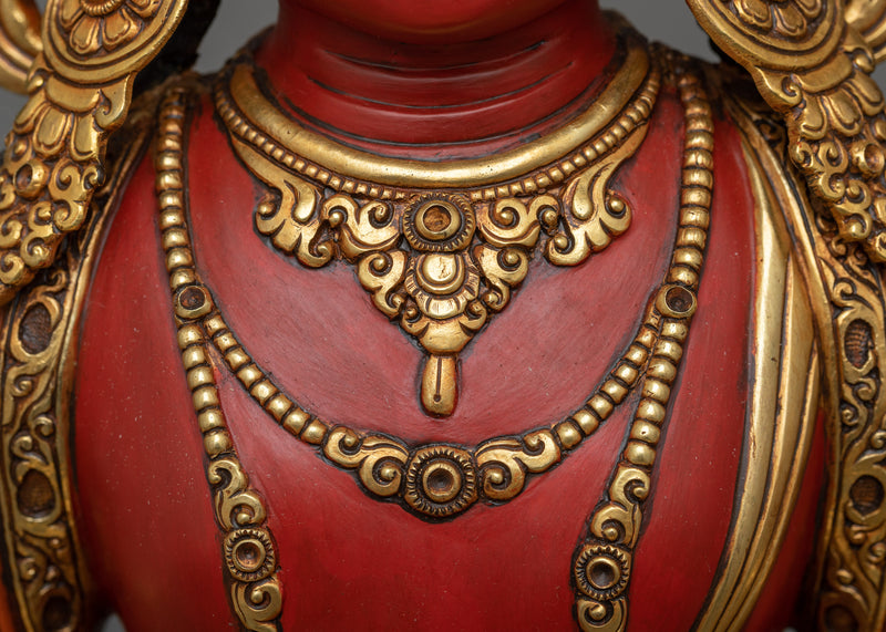 Immortal Radiance Amitayus Red Sculpture | 24K Gold Gilded Symbol of Longevity