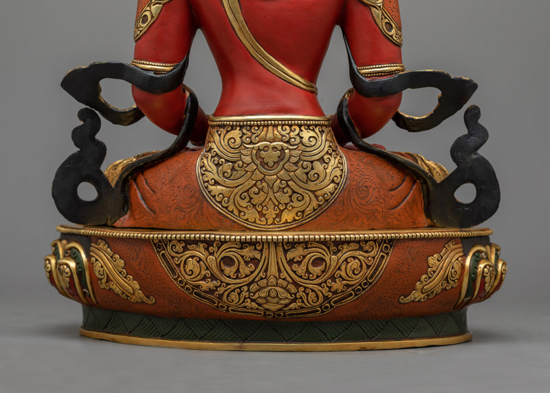 Immortal Radiance Amitayus Red Sculpture | 24K Gold Gilded Symbol of Longevity