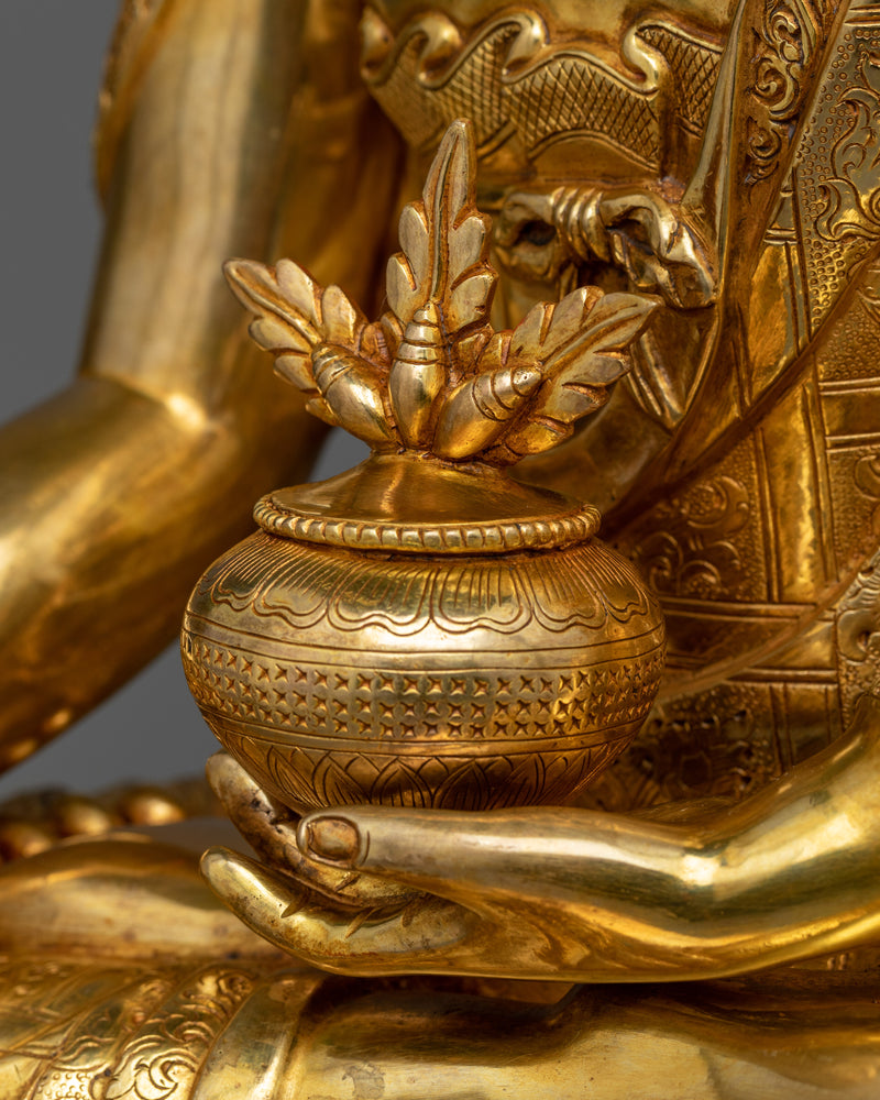 Healing Medicine Buddha Statue | Gold Gilded Beacon of Well-being