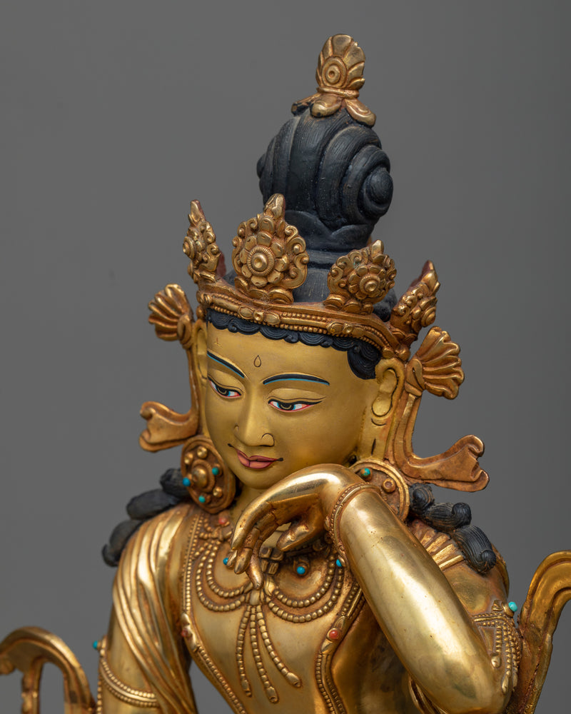 Elegant Two-Armed Avalokiteshvara Statue | Premium 24K Gold Gilded Sculpture