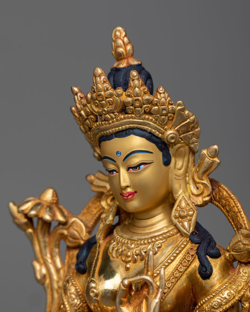 Green Tara: The Compassionate Liberator | 24K Gold Gilded Sculpture