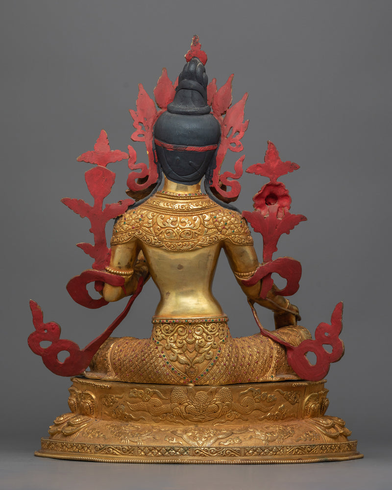 Green Tara: The Compassionate Savior | 24K Gold Gilded Sculpture