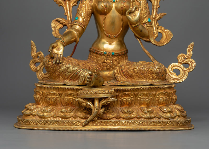 Green Tara: The Compassionate Savior | 24K Gold Gilded Sculpture