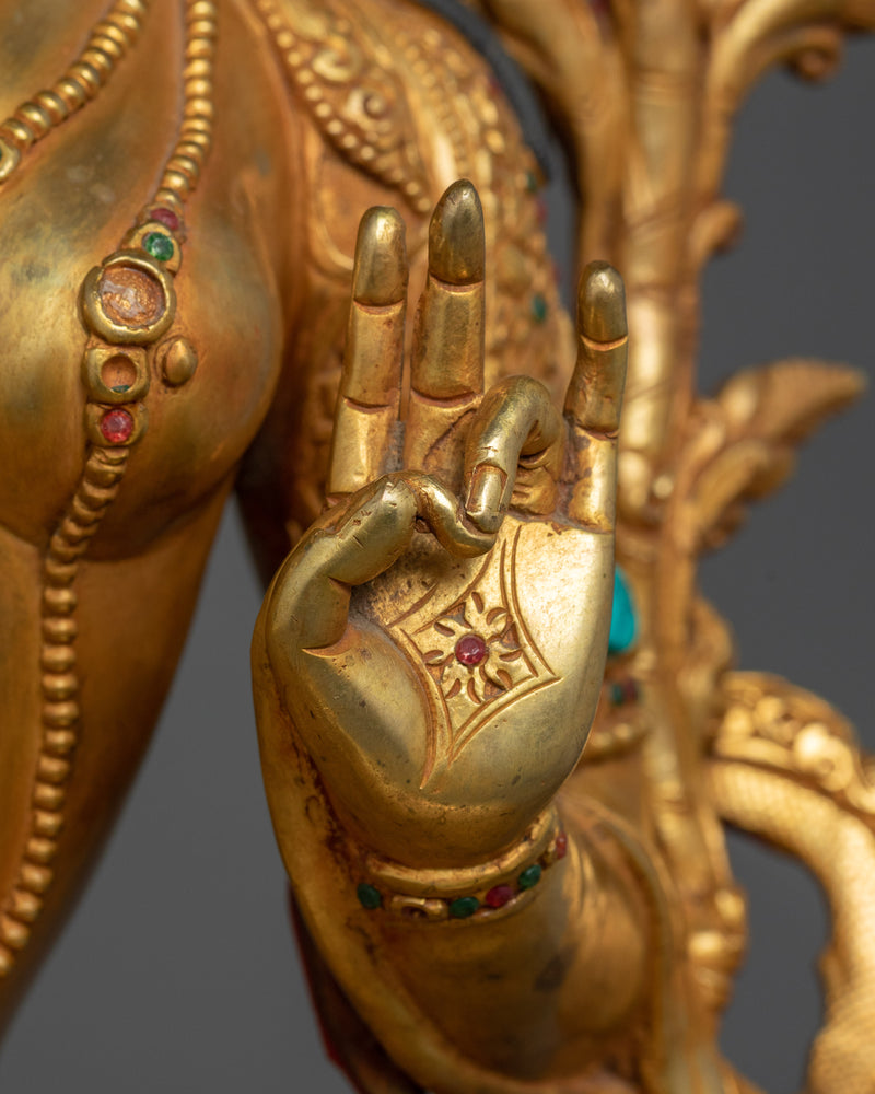 Green Tara: The Compassionate Savior | 24K Gold Gilded Sculpture