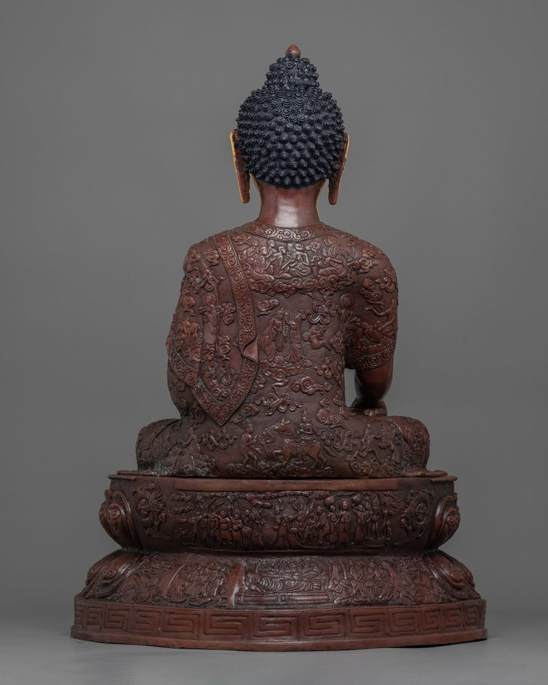 Statue of Shakyamuni Buddha: The Enlightened One | Majestic Oxidized Copper Sculpture